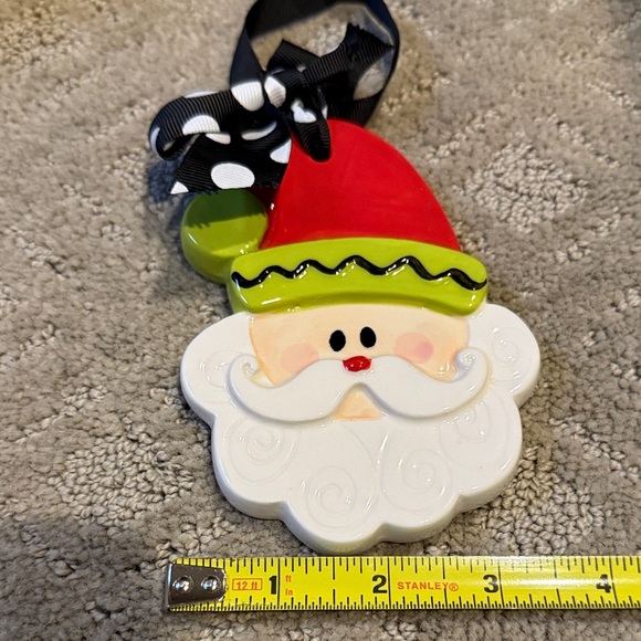 Mud Pie Red and White Santa Ornament with Black Bow - Picture 2 of 5